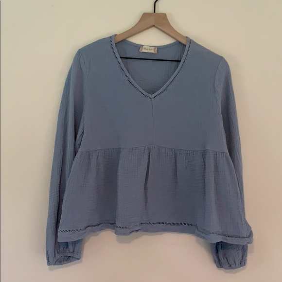 Altar'd State Tops - Alter’d State Blue Cotton Bubble Gauze Top